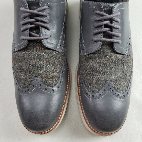 Cole Haan Lunargrand Oxford Mens 11 Gray Leather Wool Wingtip Lace Up Dress Shoe - Picture 4 of 12